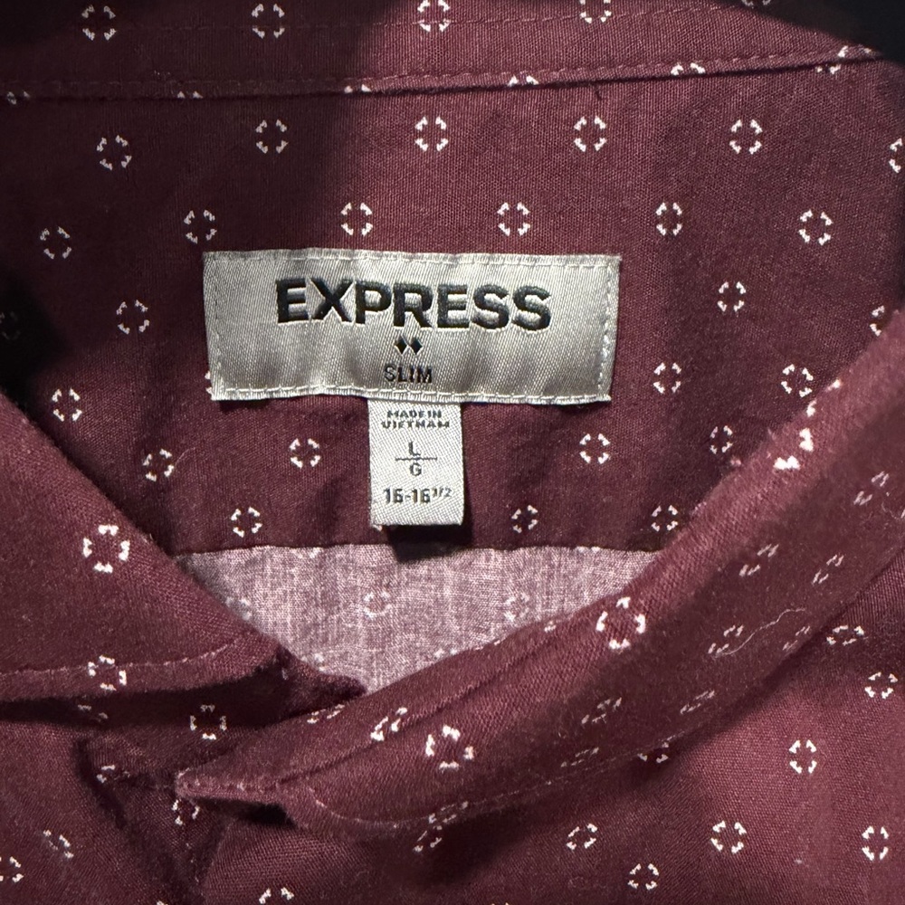 Express Men's Maroon Geometric Button-Down Shirt - image 3